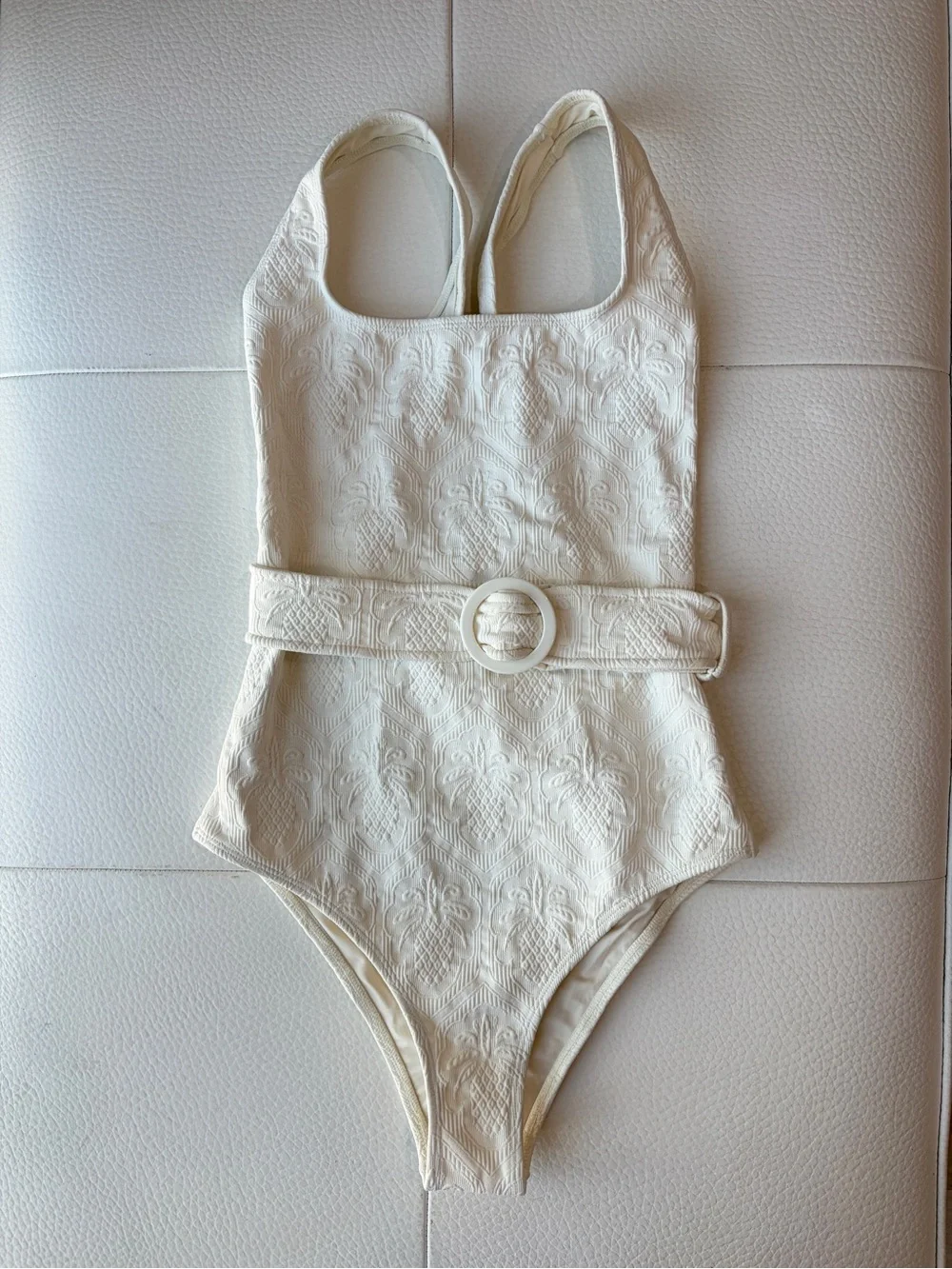 Farm Rio: WHITE PINEAPPLE MATELASSE ONE PIECE